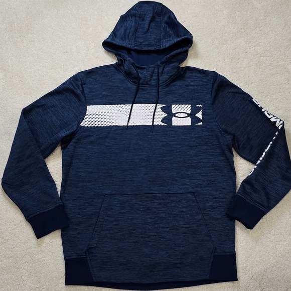 Under Armour ColdGear Hoodie Men's Sz MedLoose Fit Navy Blue Sweatshirt - Picture 4 of 8